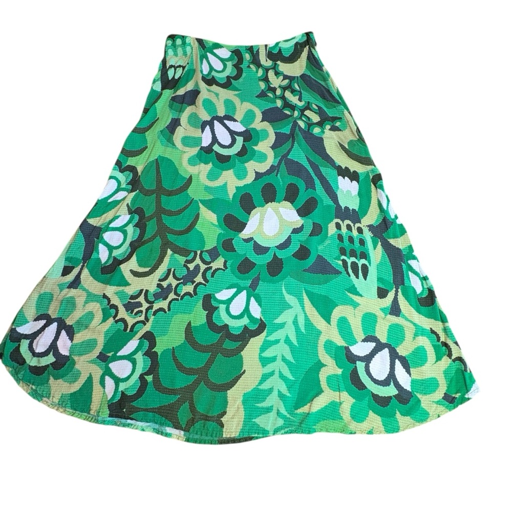 Anthro FARM Rio Green Floral Midi Skirt Size L Boho Tropical Print - Picture 3 of 11